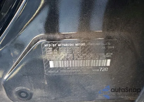 2018 Mitsubishi Mirage Es из США, поврежденный, VIN ML32A3HJ1JH014449